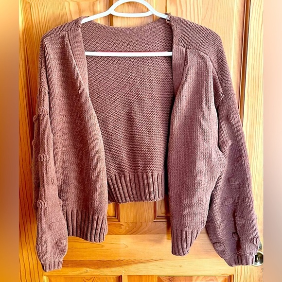 Open Front Ribbed Knit Cardigan Size Small Oversized Loose Bell Sleeves Taupe - Picture 1 of 11